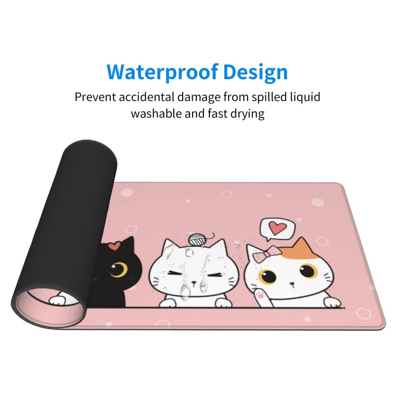 Yilad Pink Cute Kittens Cat Gaming Mouse Pad XL  Non Slip Rubber Base Mousepad  Stitched Edges Desk Pad  Extended Large Mice Pad 31.5 X 11.8 Inch - Image 5